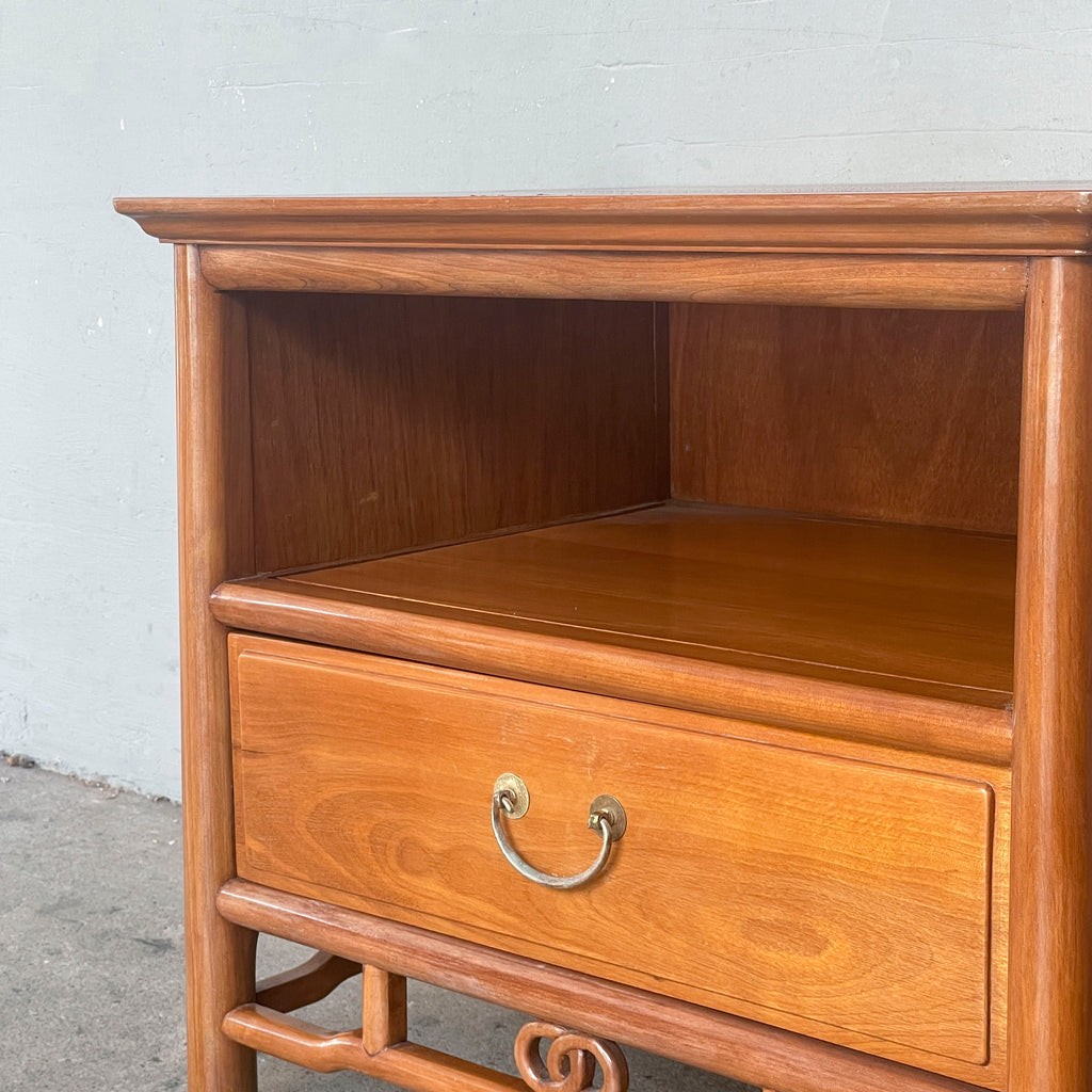 Vintage Elm Side Table with Drawer