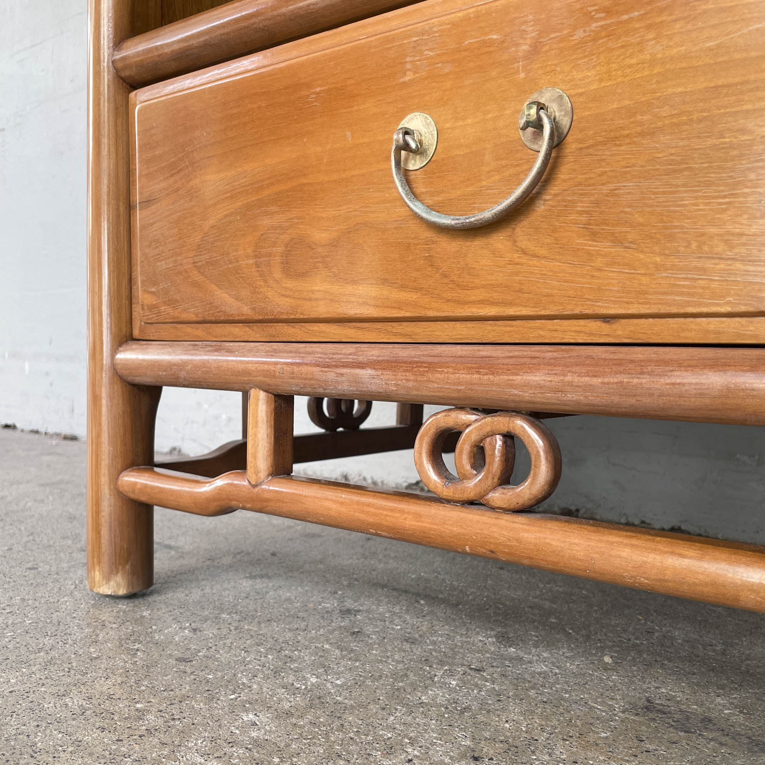 Vintage Elm Side Table with Drawer