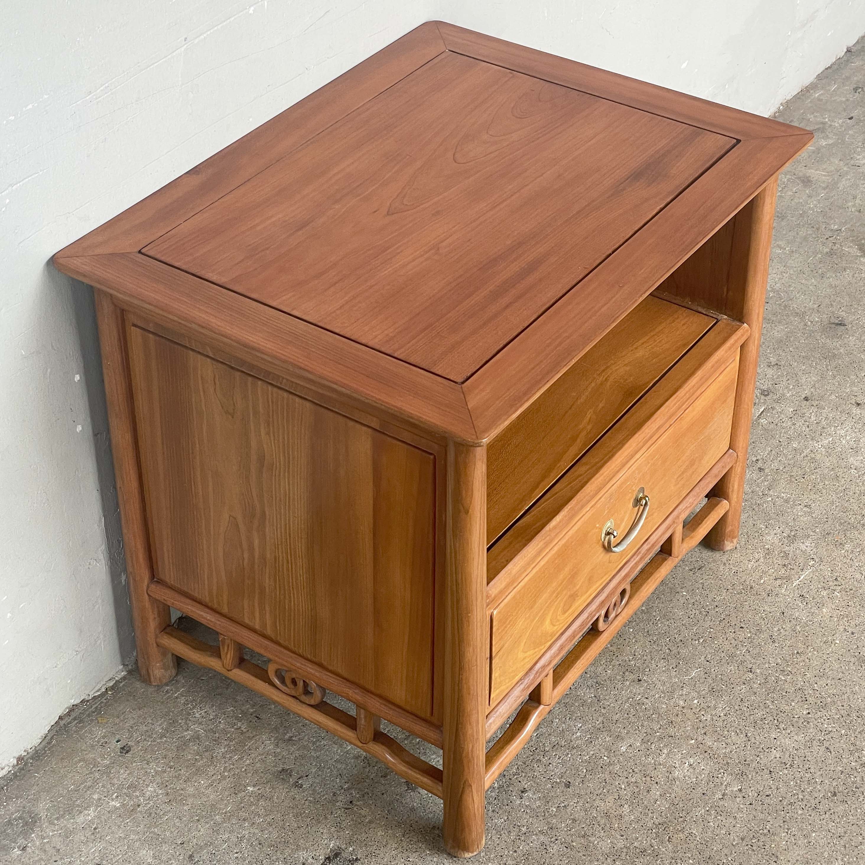 Vintage Elm Side Table with Drawer