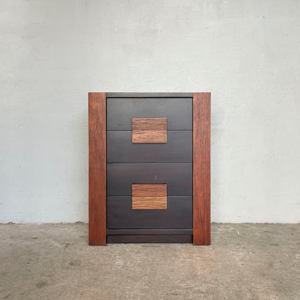 Dark-Stained Chest of Drawers with Ribbed Accents
