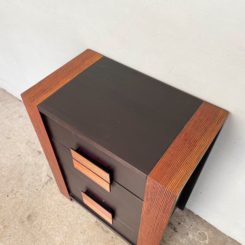 Dark-Stained Chest of Drawers with Ribbed Accents