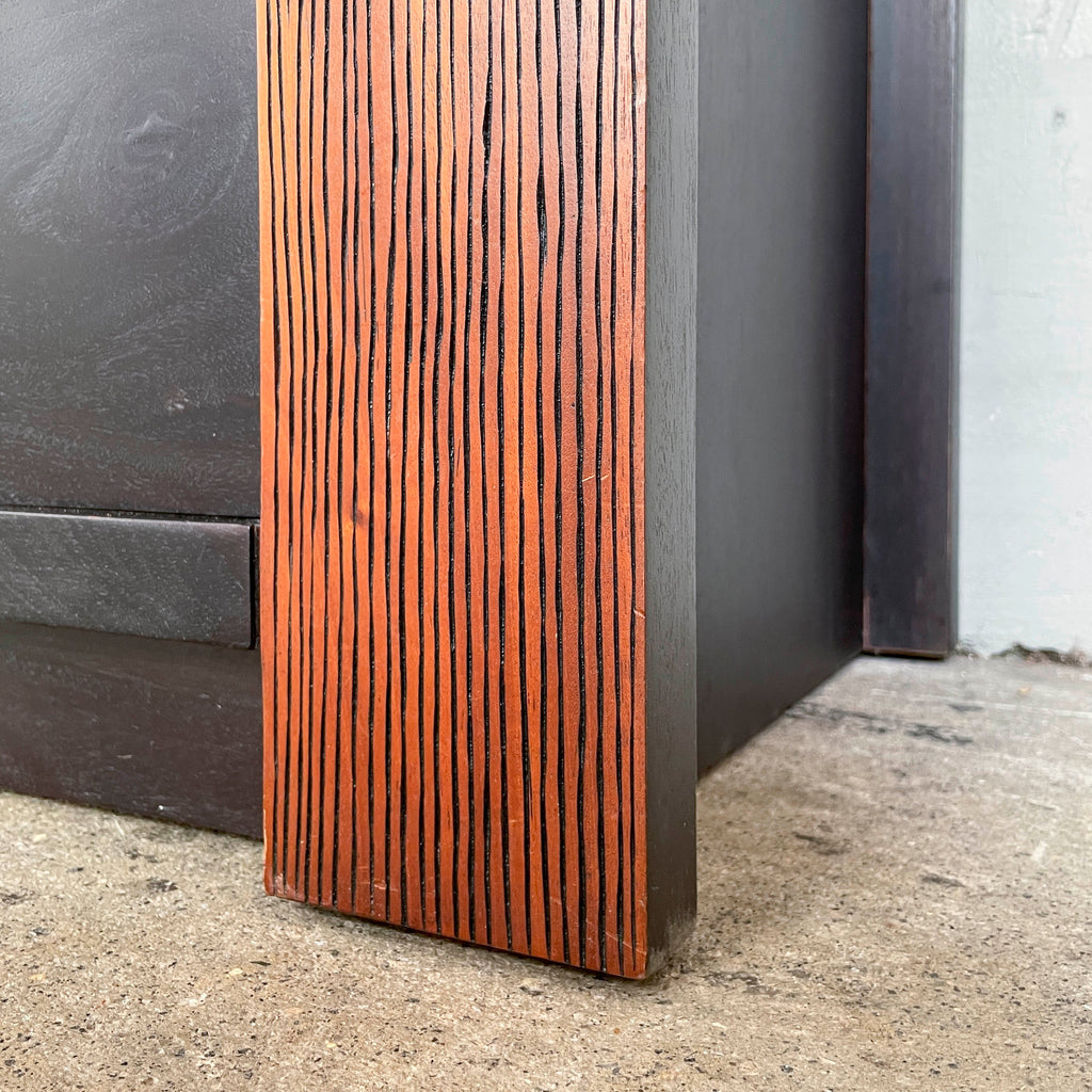 Dark-Stained Chest of Drawers with Ribbed Accents