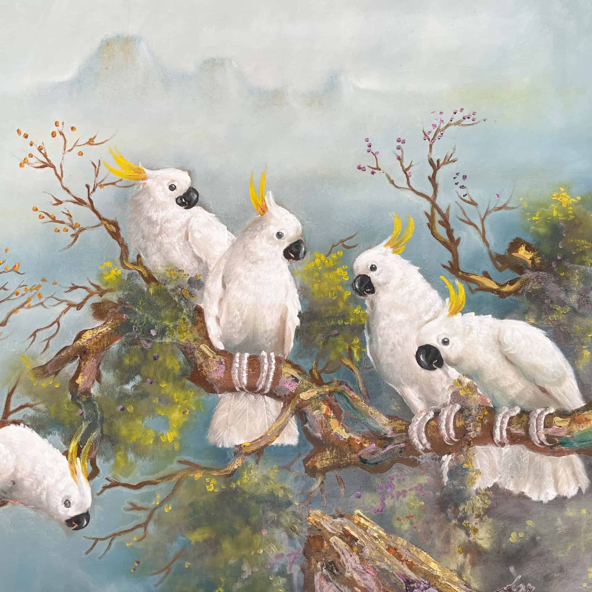 Yellow-Crested Cockatoo - Framed Acrylic on Canvas