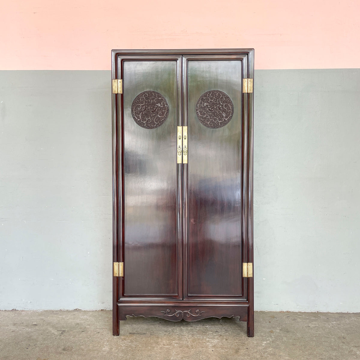 Chinese Zitan Cabinet with Carved Medallions