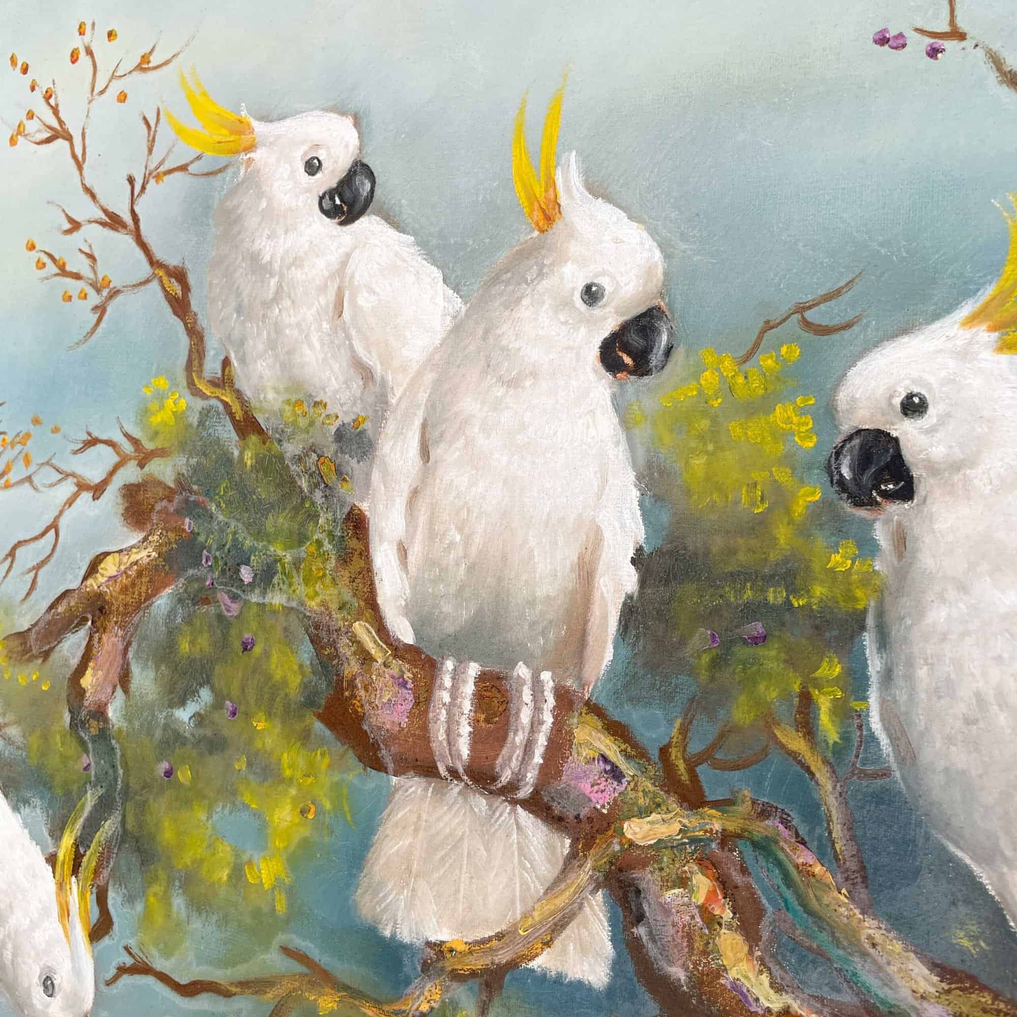 Yellow-Crested Cockatoo - Framed Acrylic on Canvas