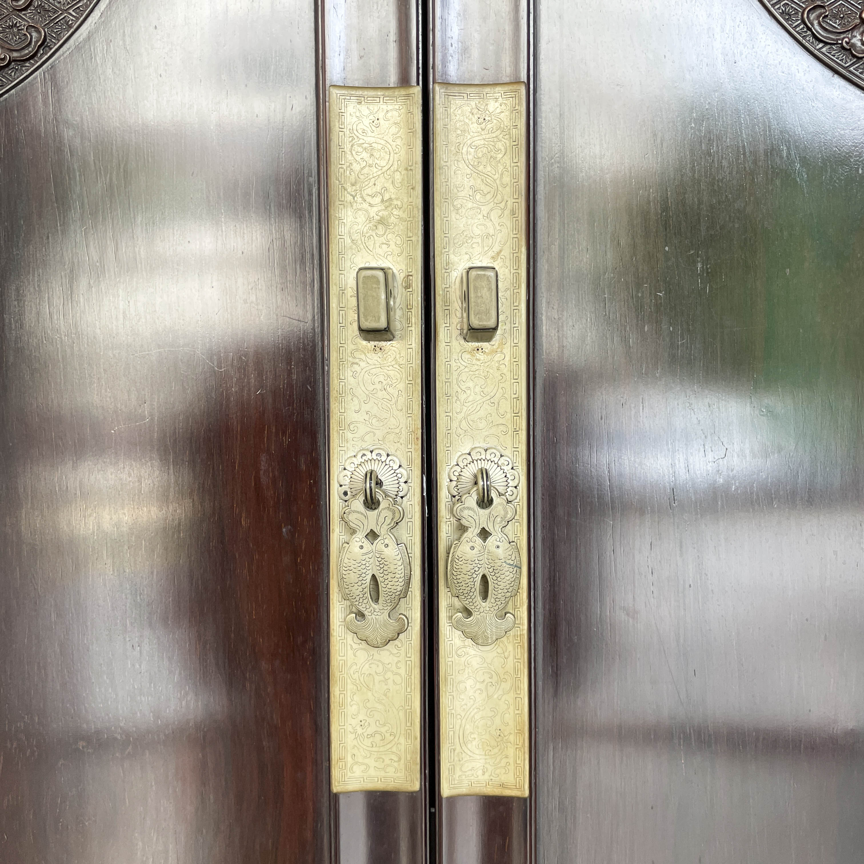 Chinese Zitan Cabinet with Carved Medallions