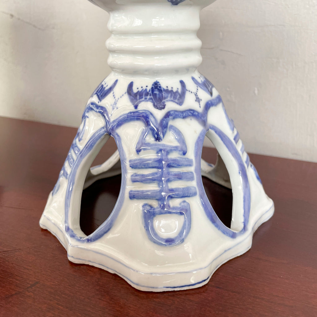 Chinese Blue & White Porcelain Candle Stand - Dragon & Phoenix
