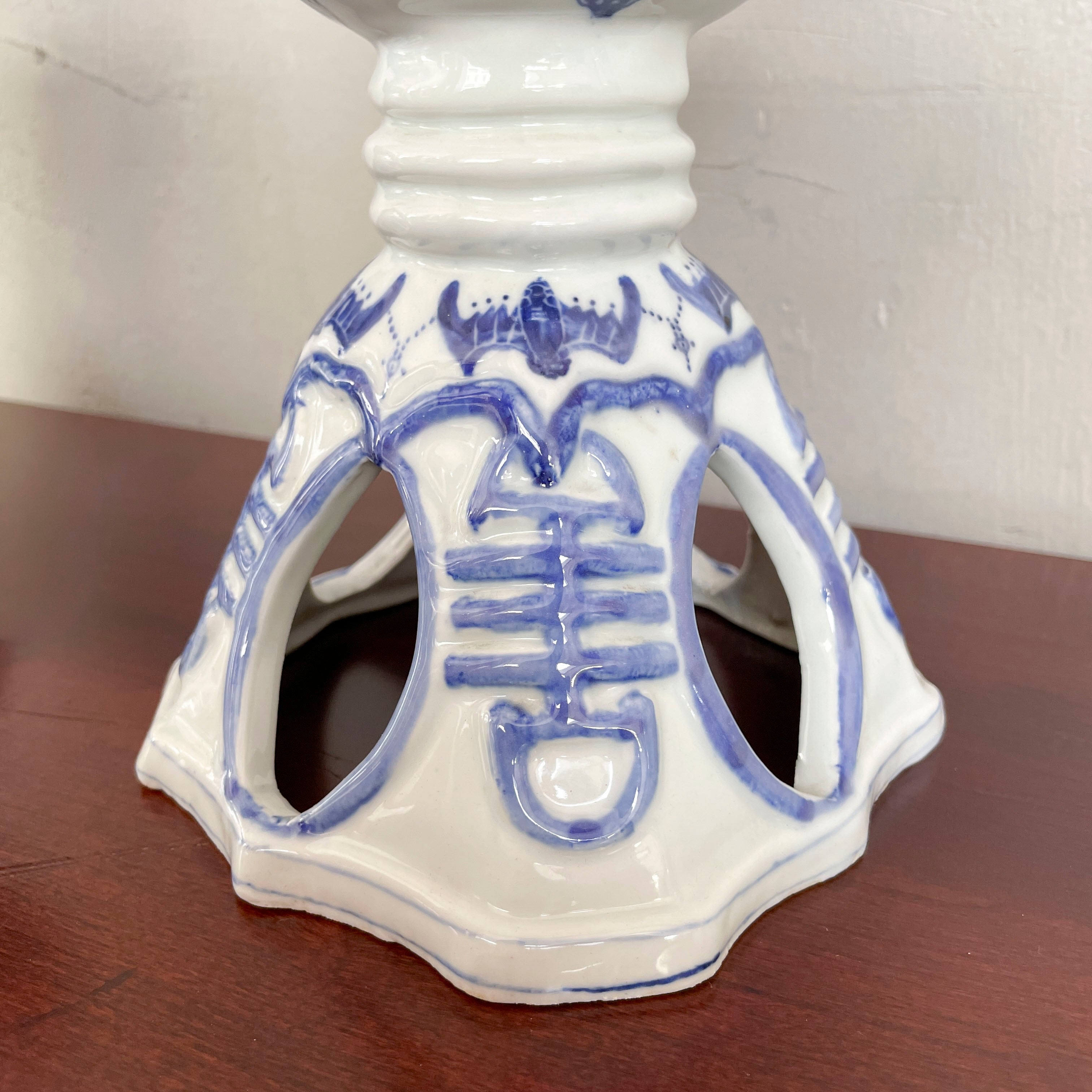 Chinese Blue & White Porcelain Candle Stand - Dragon & Phoenix