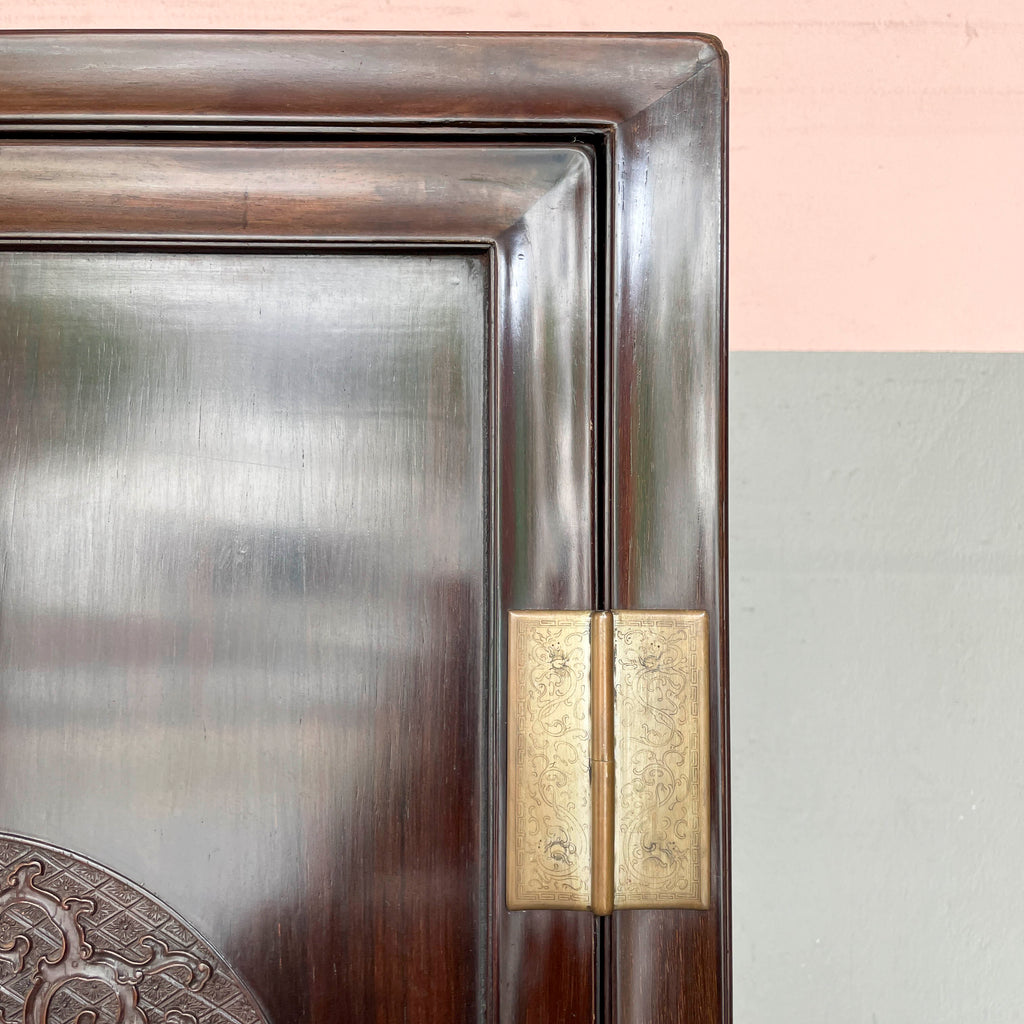 Chinese Zitan Cabinet with Carved Medallions