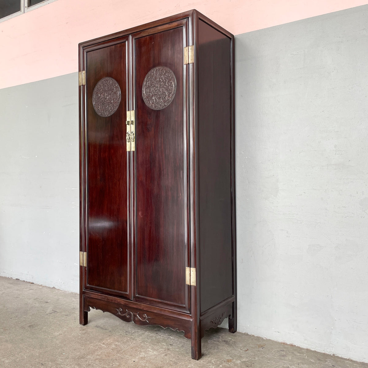 Chinese Zitan Cabinet with Carved Medallions