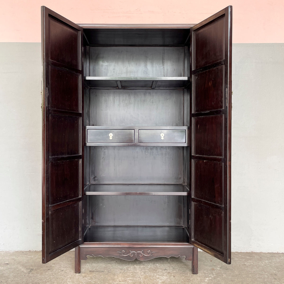 Chinese Zitan Cabinet with Carved Medallions