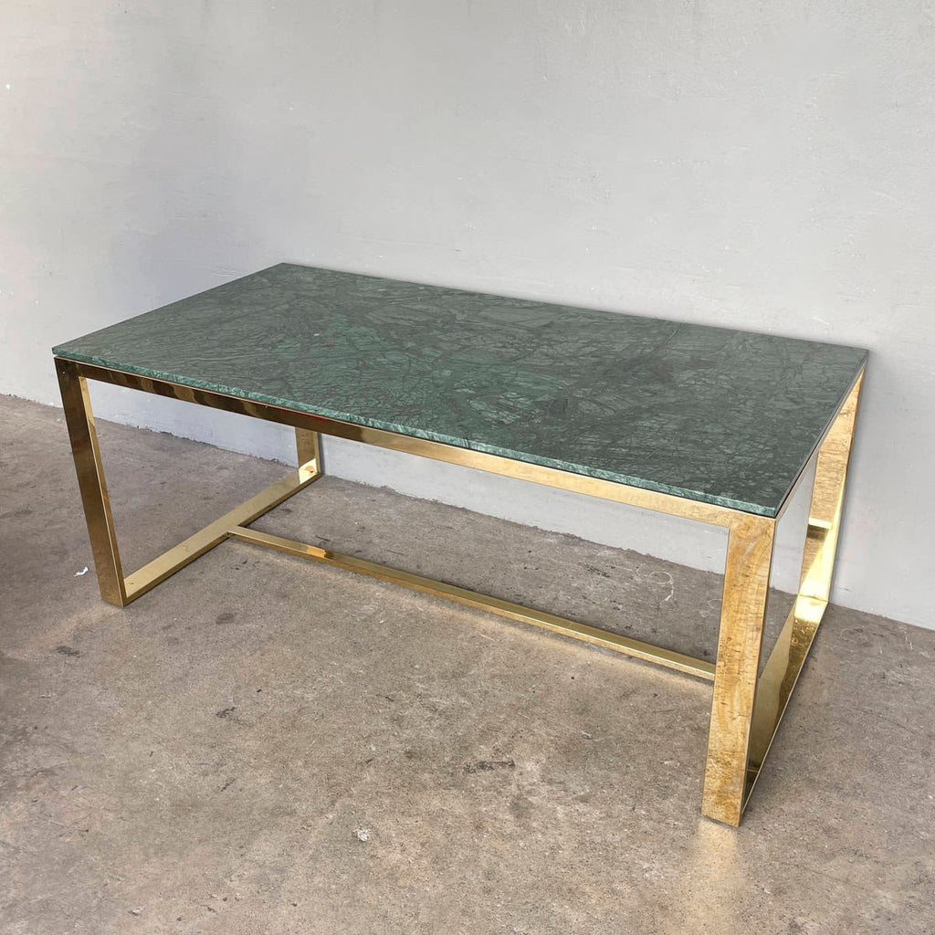 Verde Alpi Marble Dining Table with Polished Metal Base
