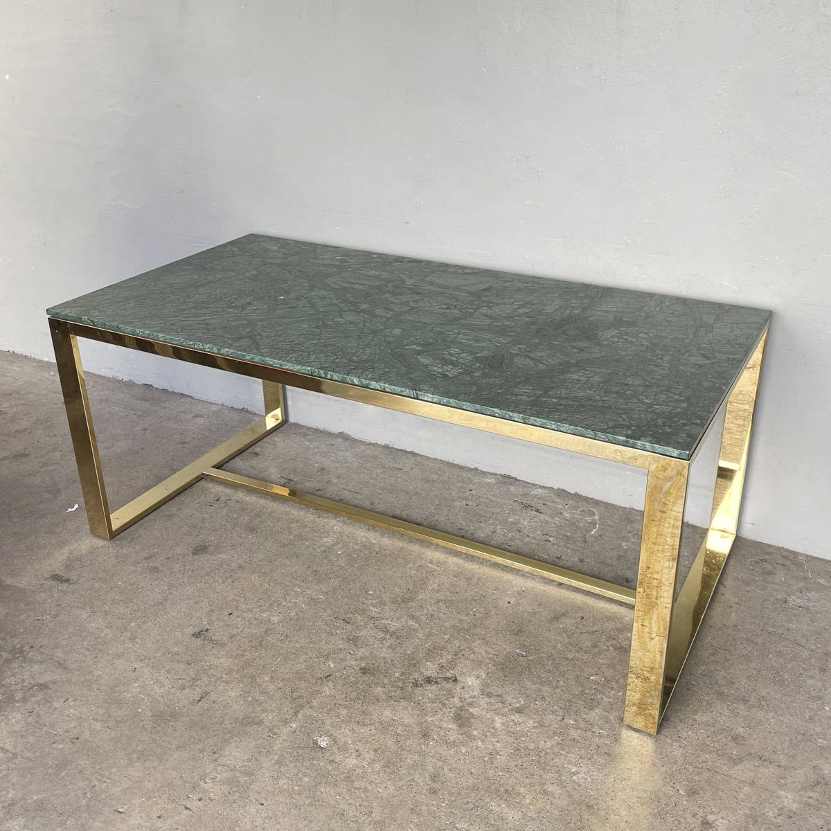 Verde Alpi Marble Dining Table with Polished Metal Base