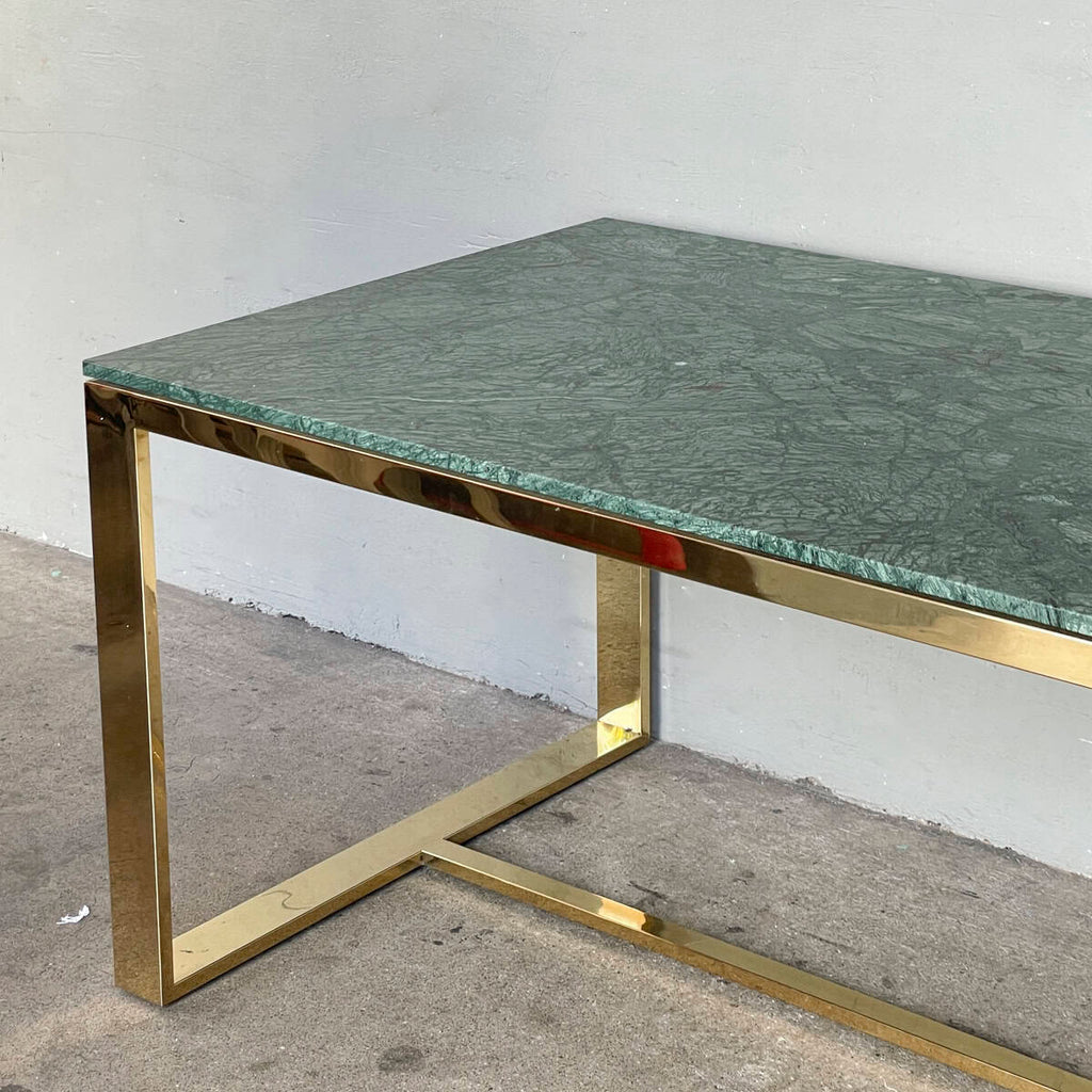 Verde Alpi Marble Dining Table with Polished Metal Base
