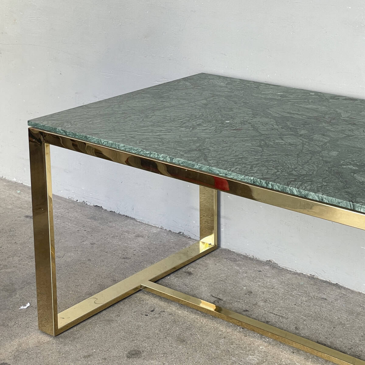 Verde Alpi Marble Dining Table with Polished Metal Base