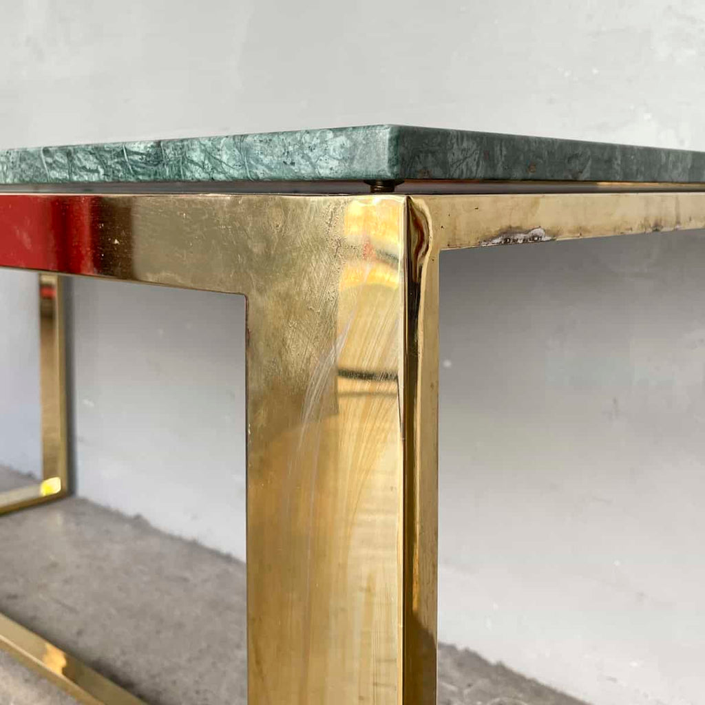 Verde Alpi Marble Dining Table with Polished Metal Base