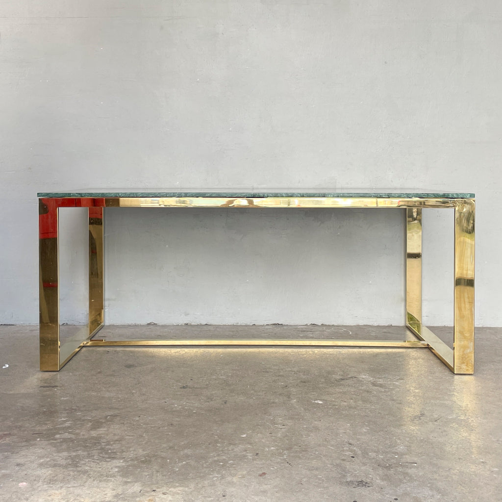 Verde Alpi Marble Dining Table with Polished Metal Base