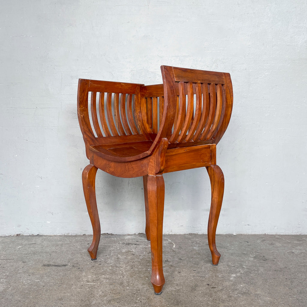 Curved Teak Slatted Armchair