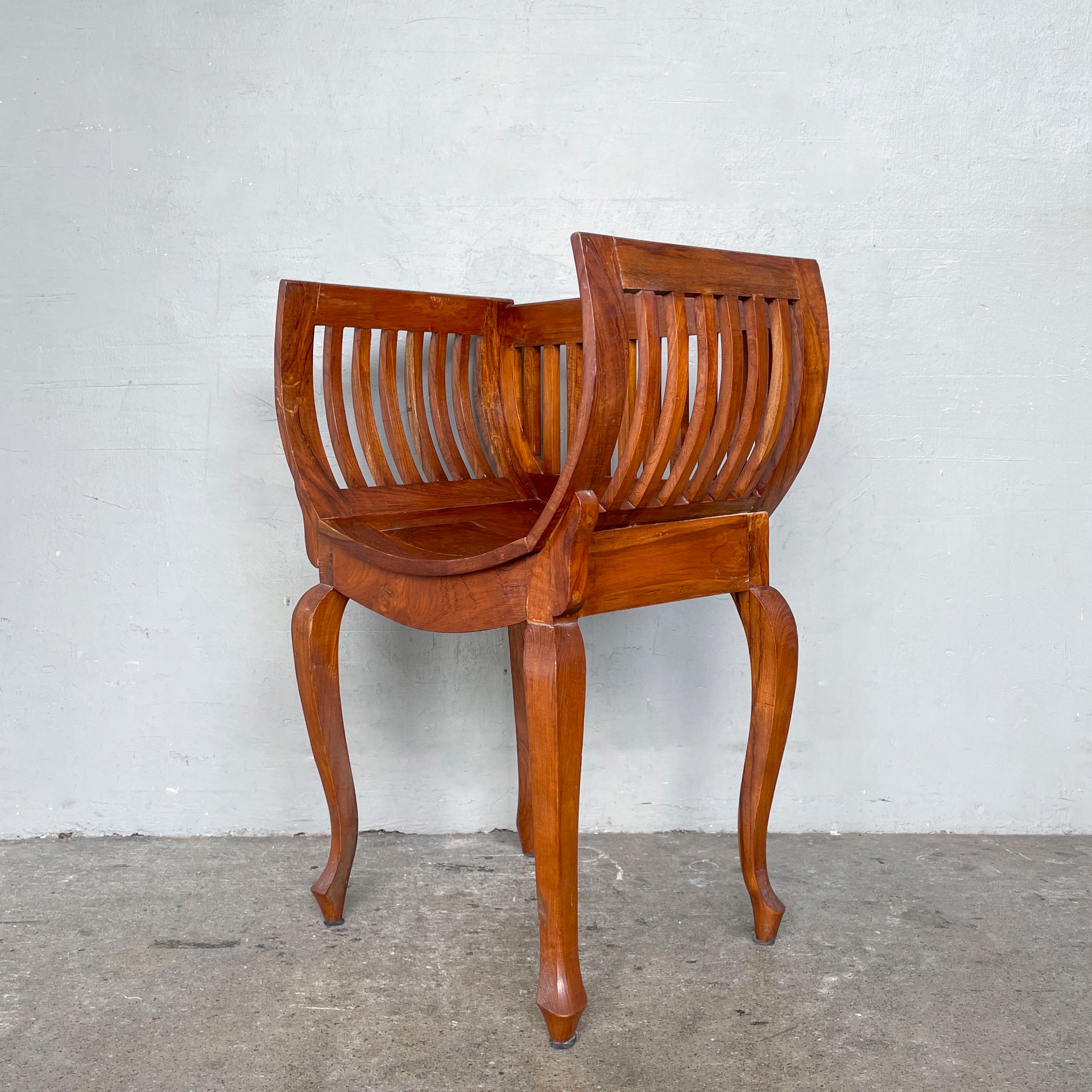 Curved Teak Slatted Armchair