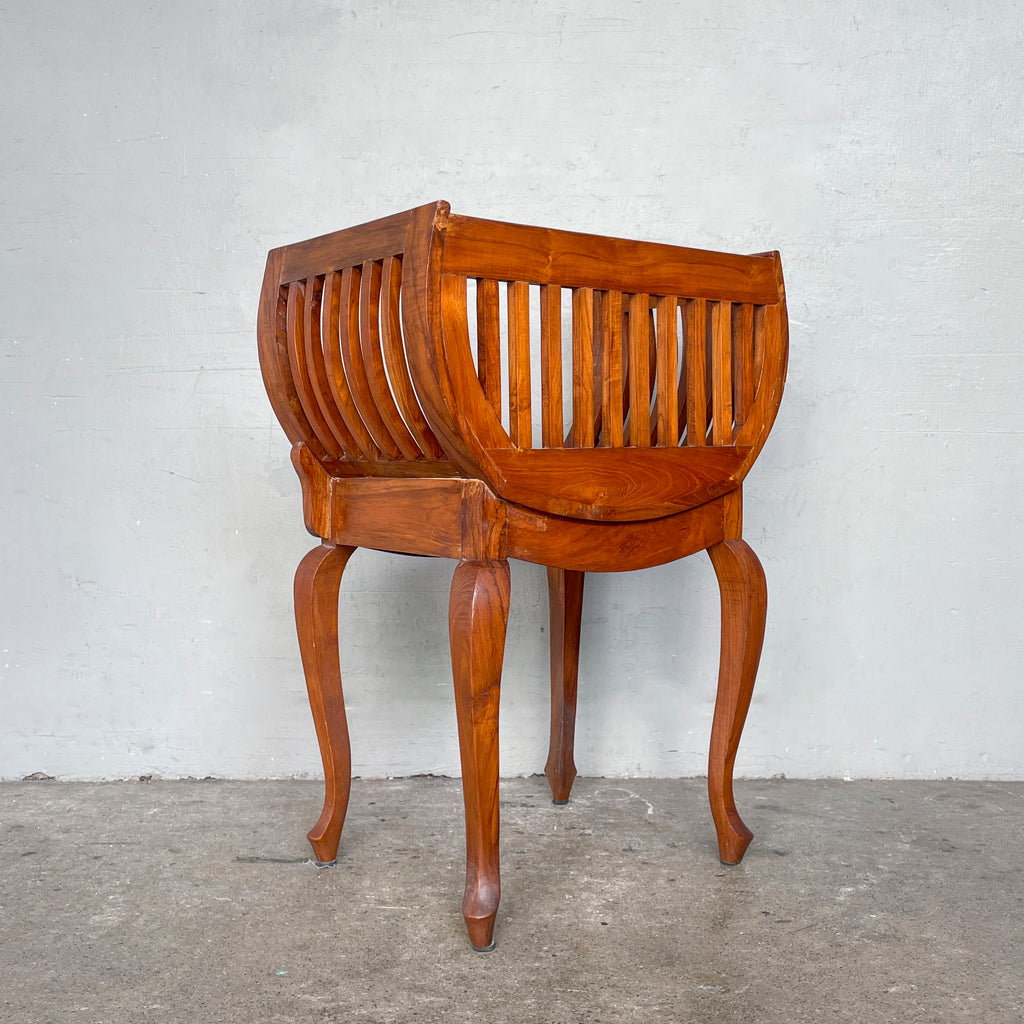 Curved Teak Slatted Armchair