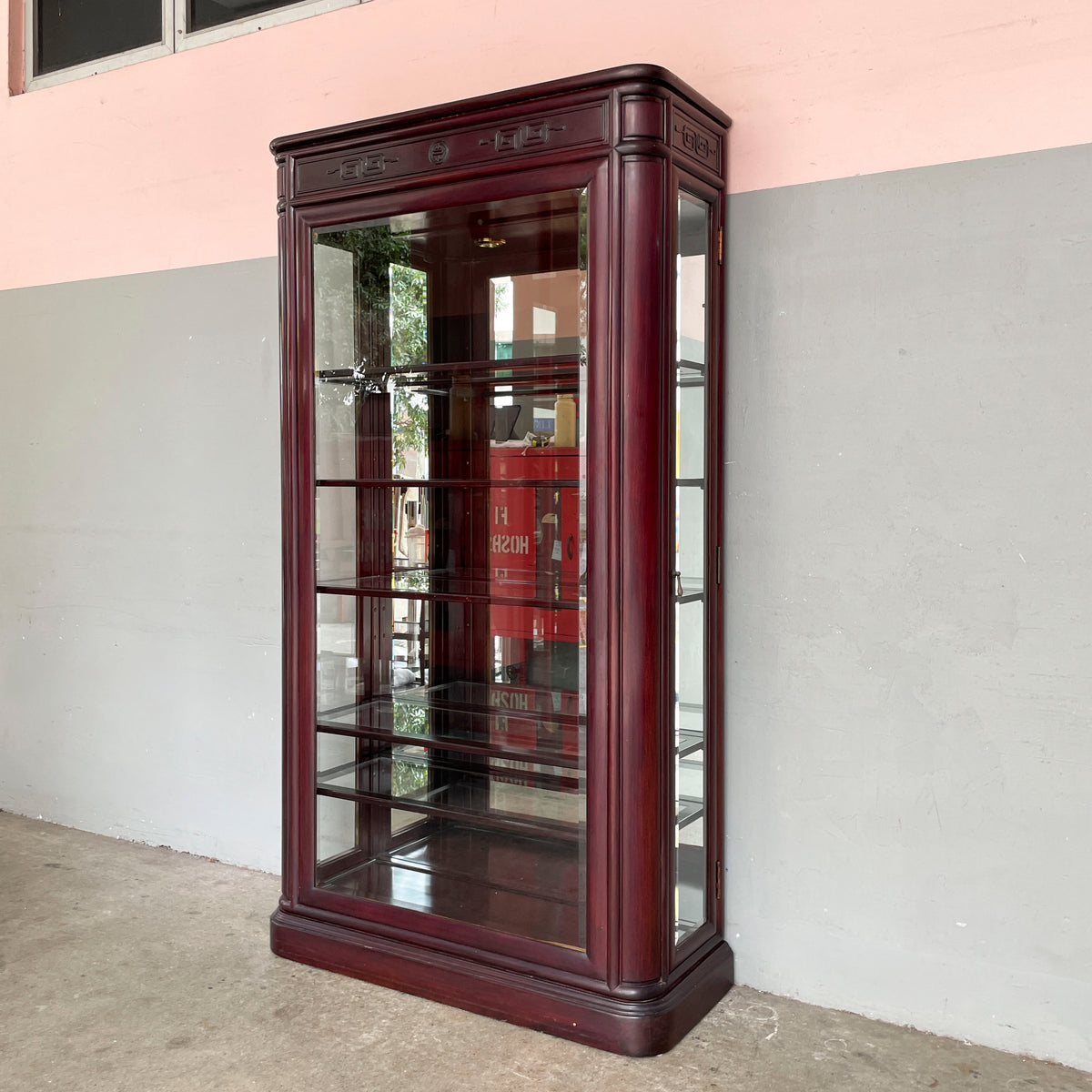Tall Rosewood Glass Display Cabinet with Lighting
