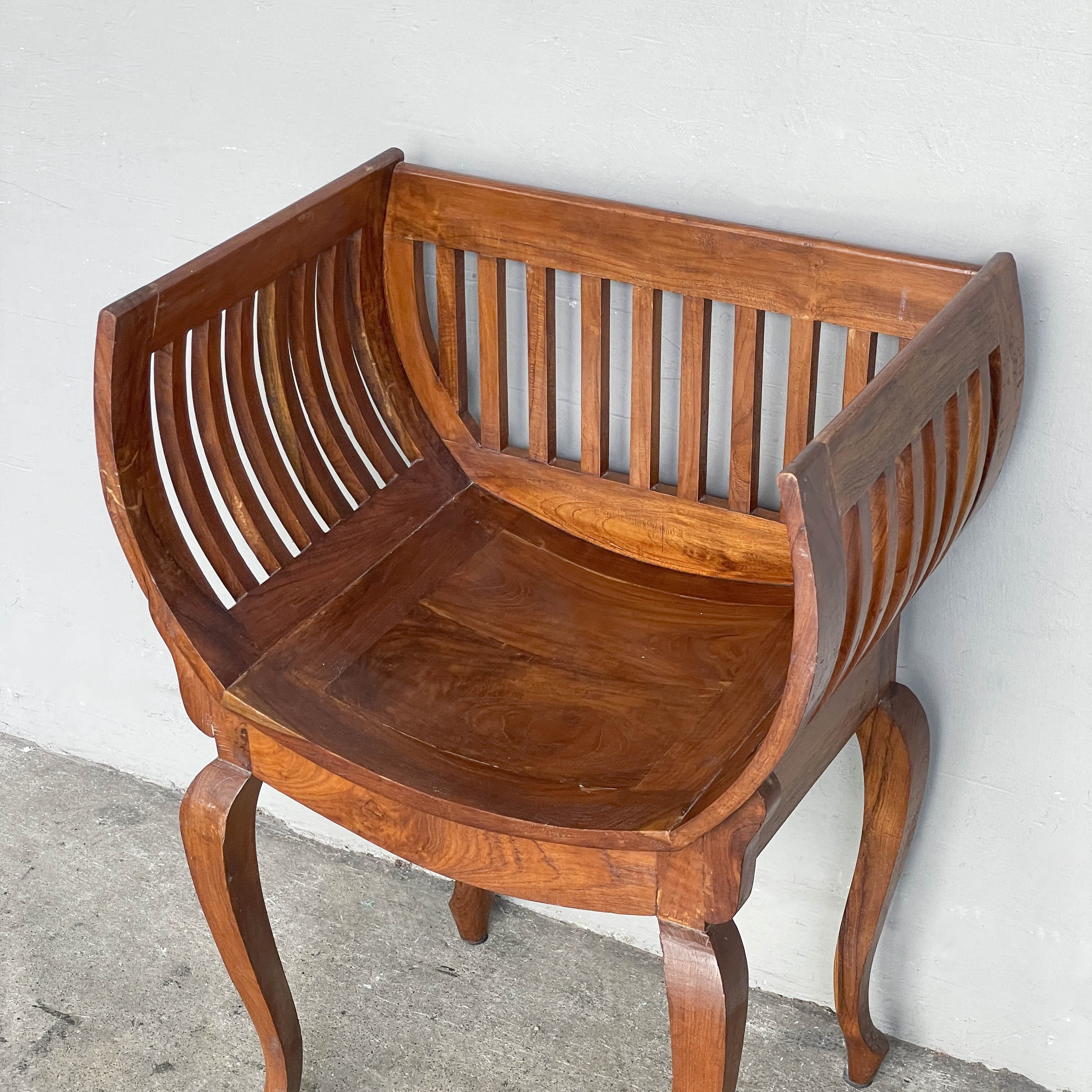 Curved Teak Slatted Armchair