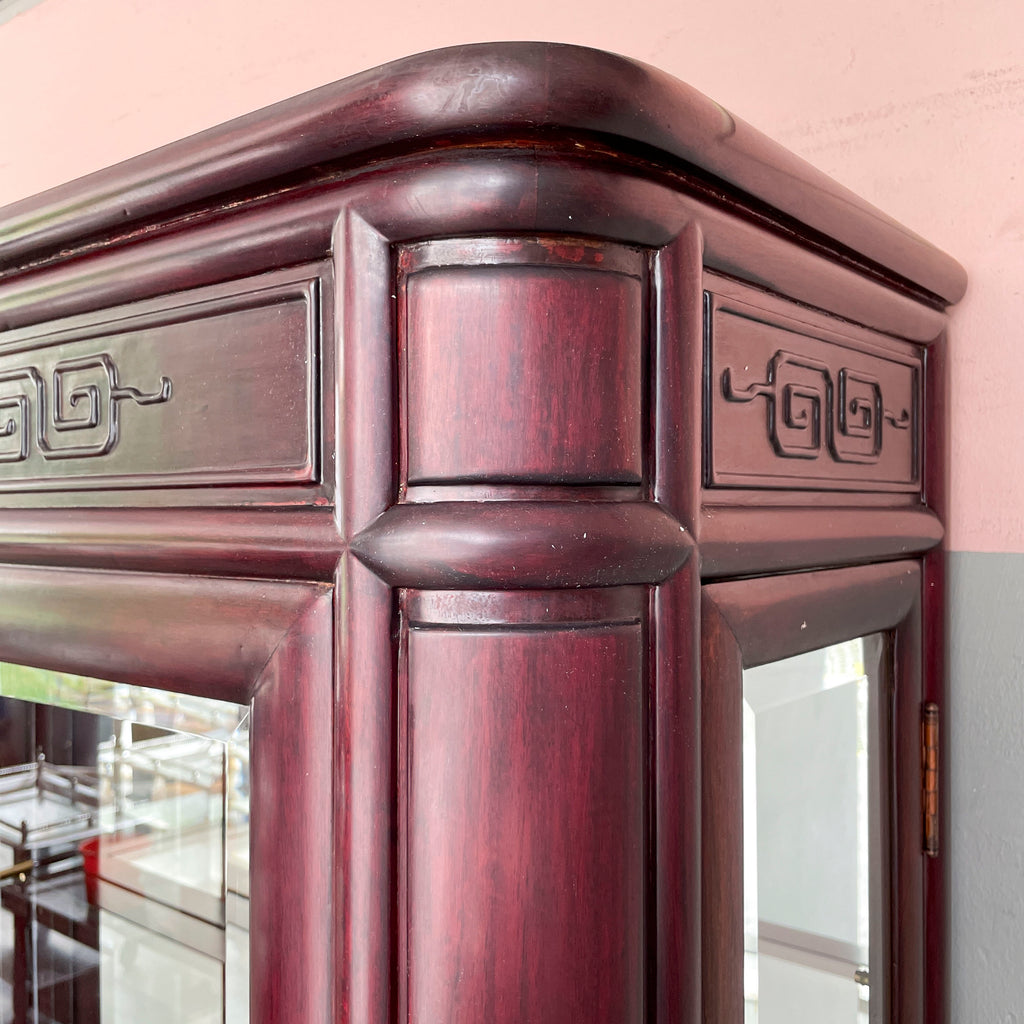 Tall Rosewood Glass Display Cabinet with Lighting