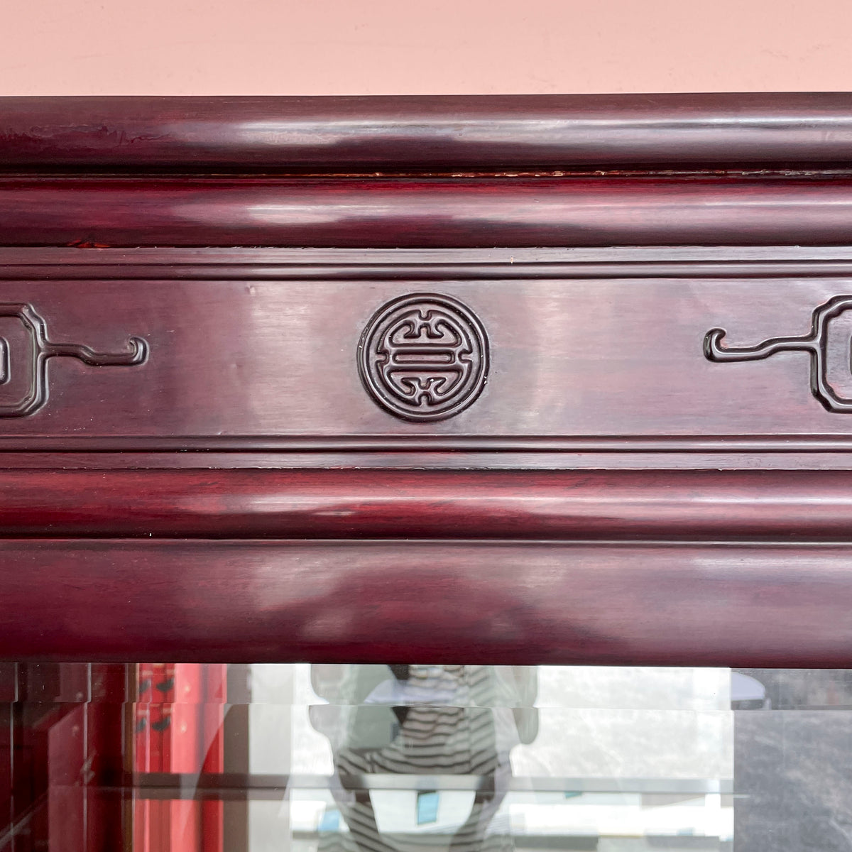 Tall Rosewood Glass Display Cabinet with Lighting