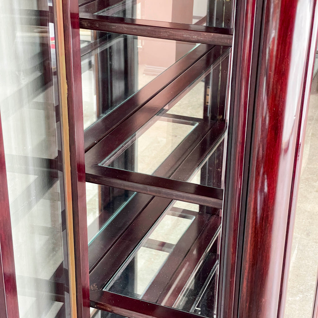 Tall Rosewood Glass Display Cabinet with Lighting