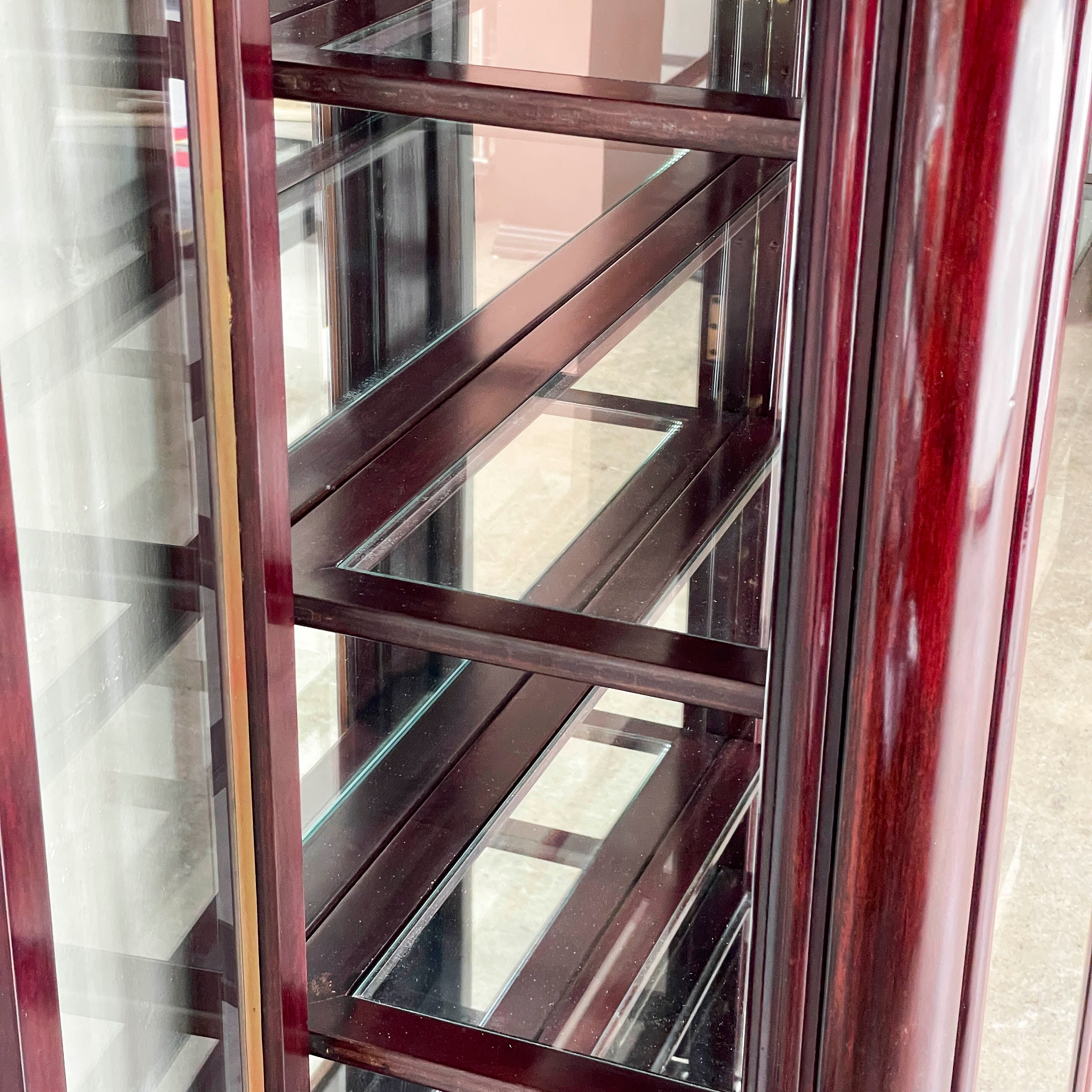 Tall Rosewood Glass Display Cabinet with Lighting