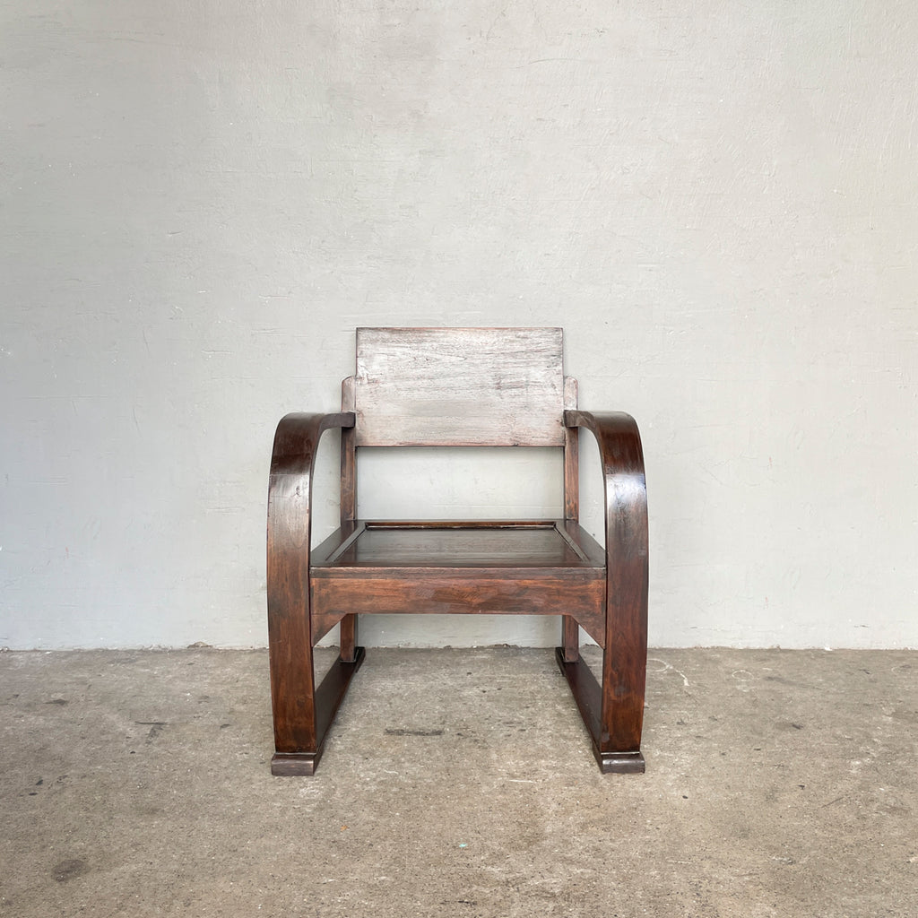 Rustic Curved Arm Wooden Armchair
