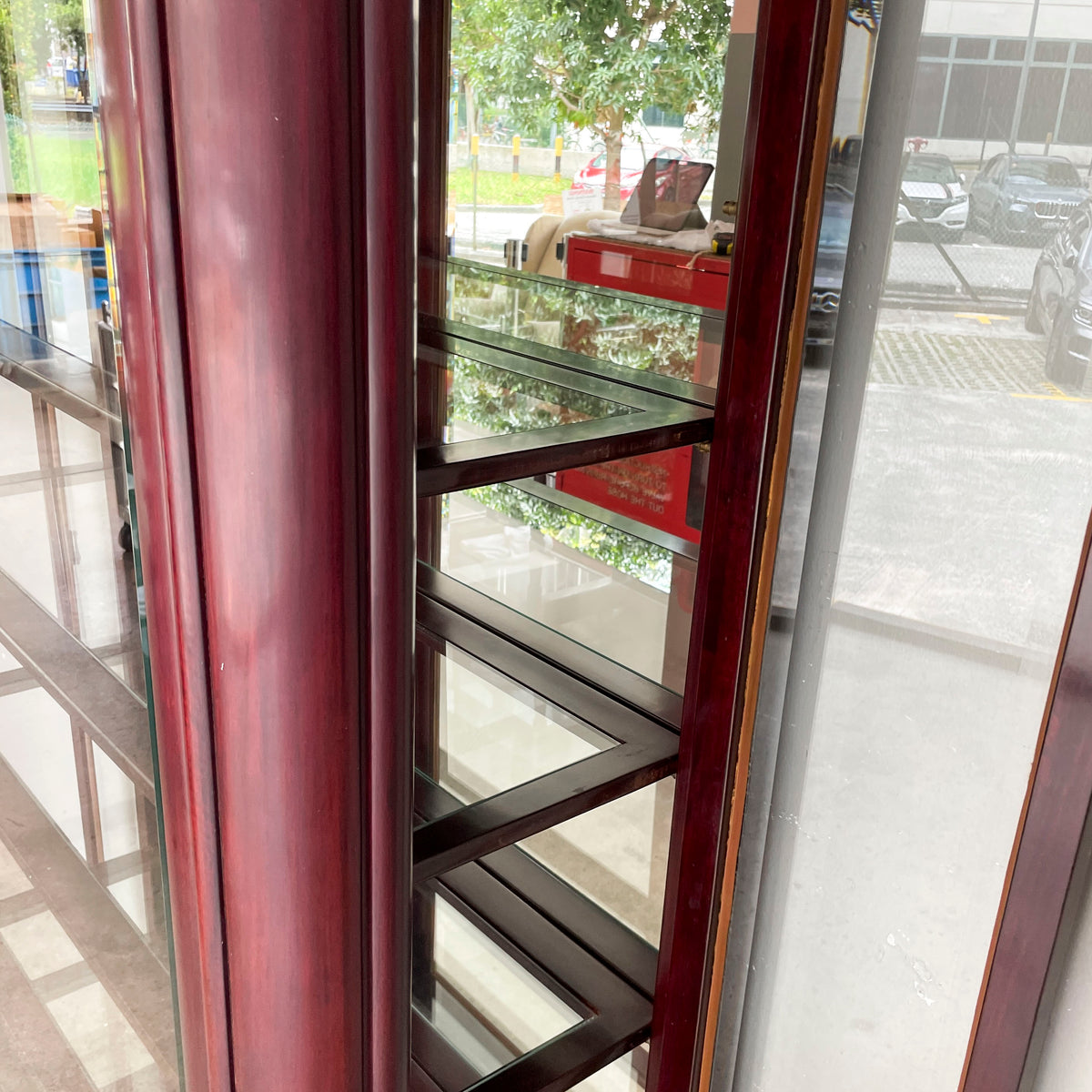 Tall Rosewood Glass Display Cabinet with Lighting