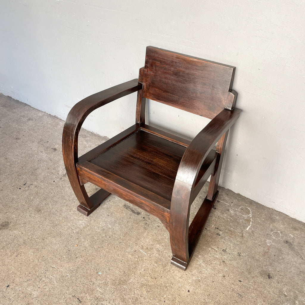 Rustic Curved Arm Wooden Armchair