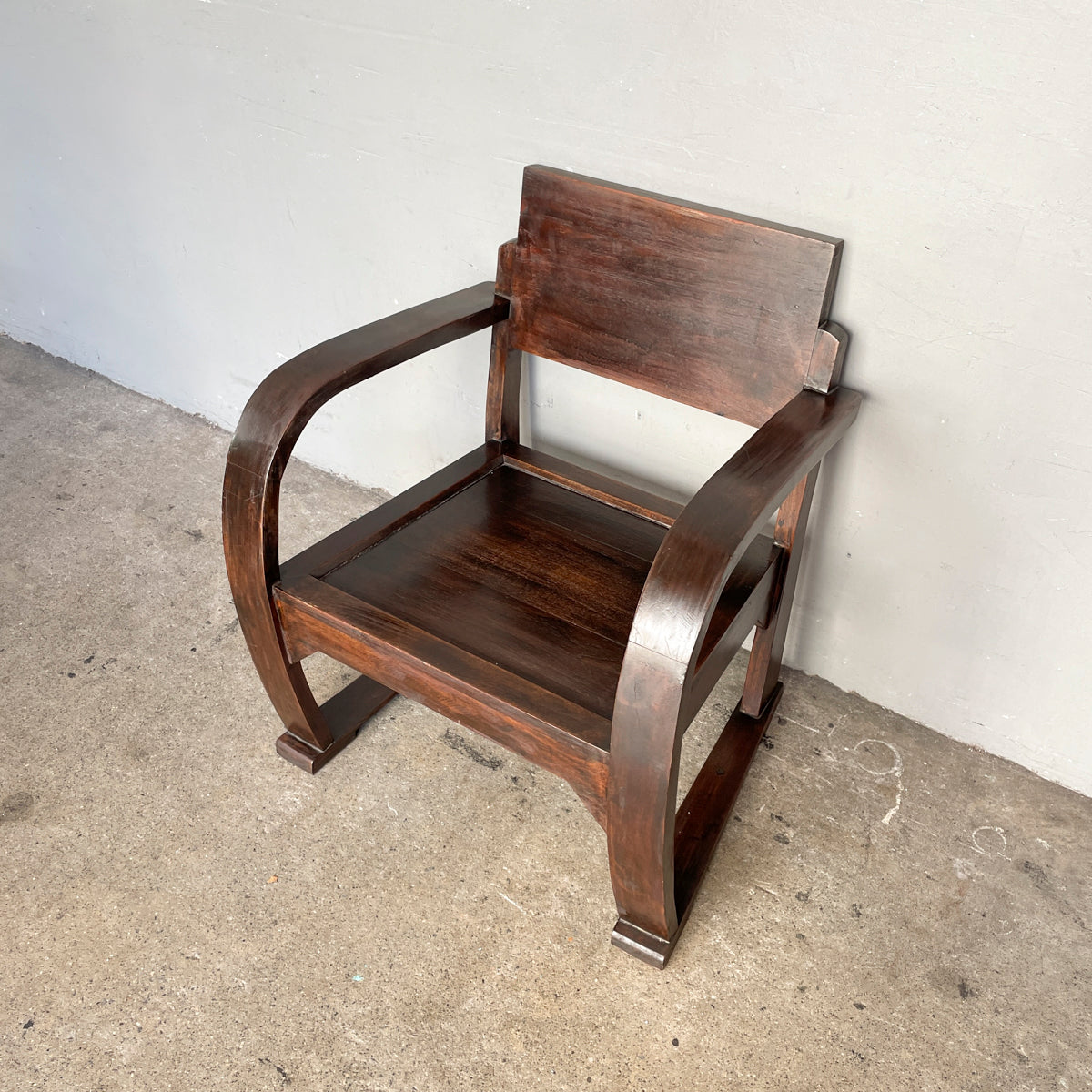 Rustic Curved Arm Wooden Armchair