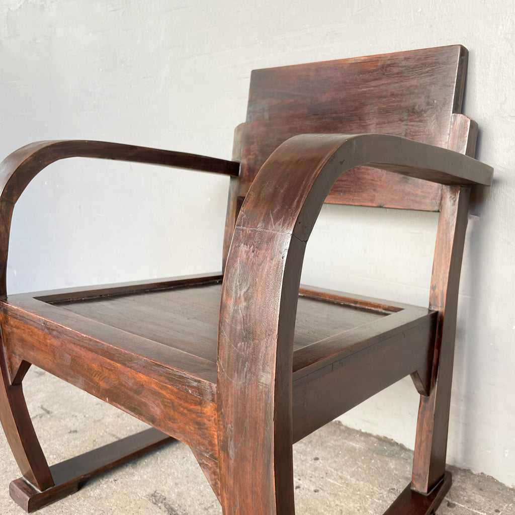 Rustic Curved Arm Wooden Armchair
