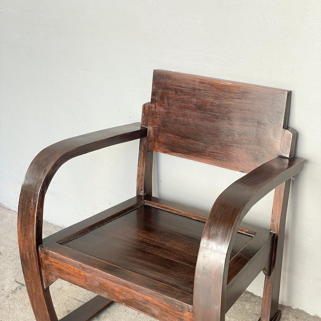 Rustic Curved Arm Wooden Armchair