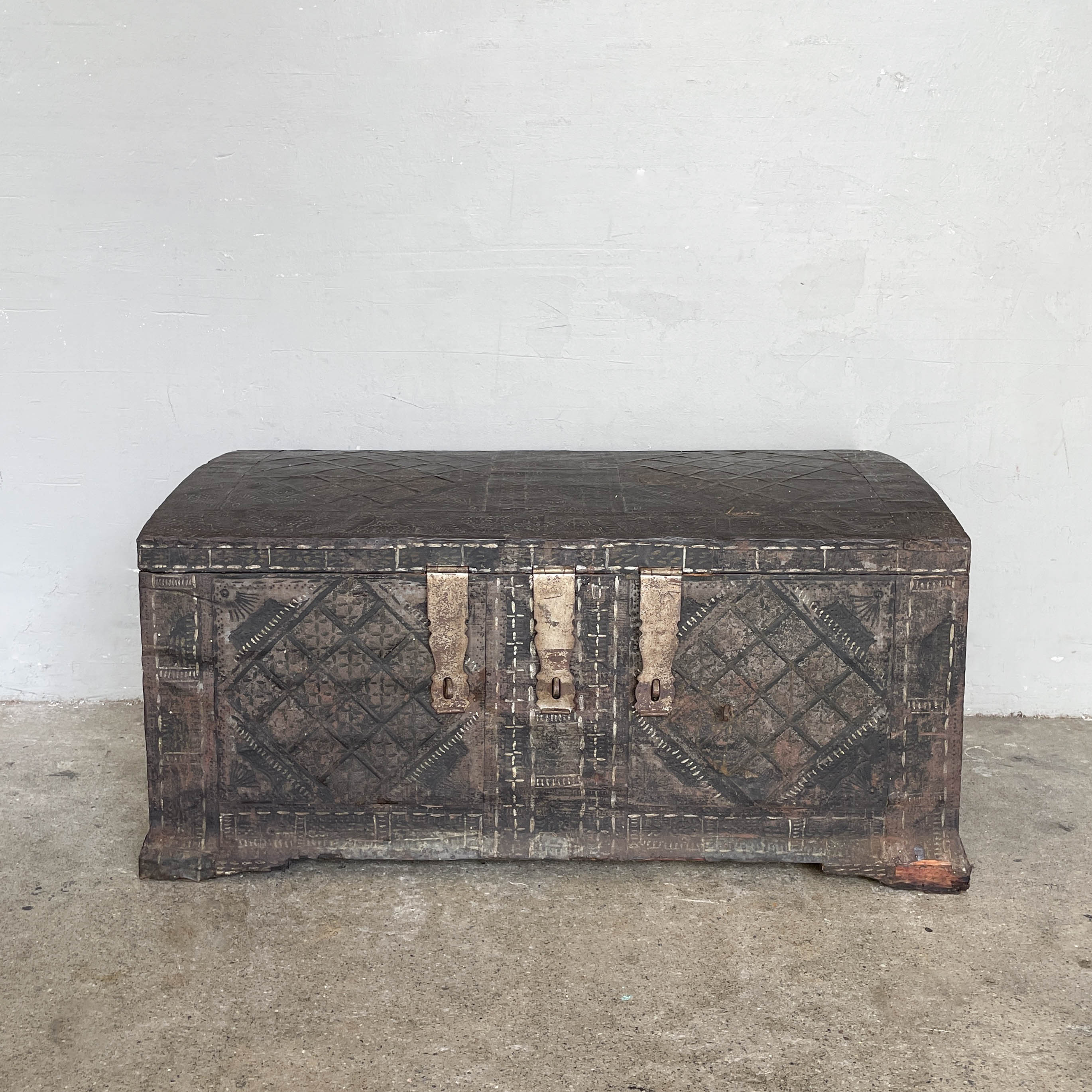 Vintage Embossed Metal Chest Trunk
