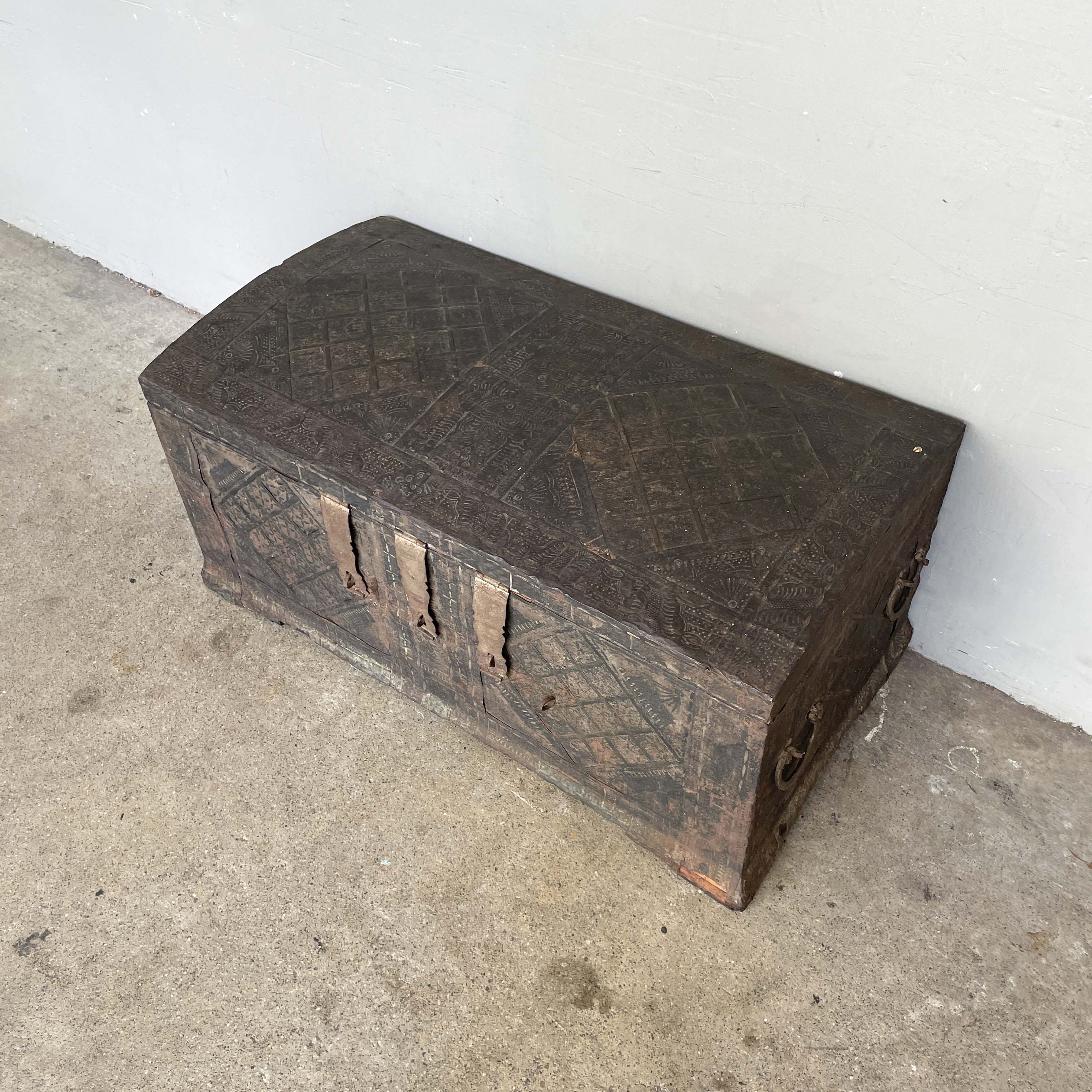 Vintage Embossed Metal Chest Trunk