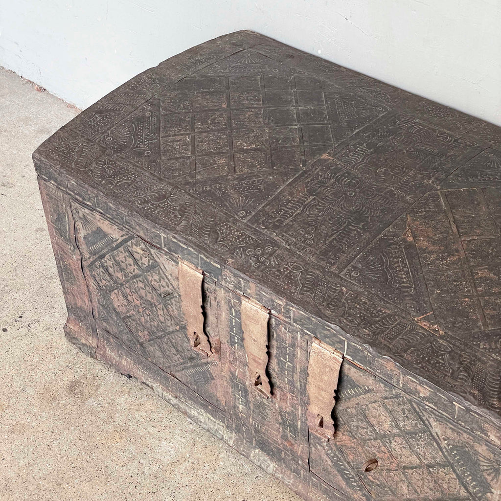 Vintage Embossed Metal Chest Trunk