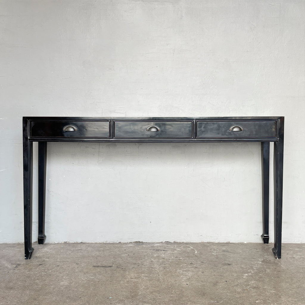 Slim Black Elm Console Table (3 Drawers)