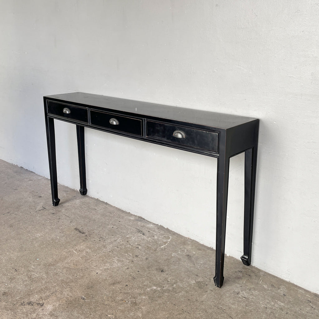 Slim Black Elm Console Table (3 Drawers)