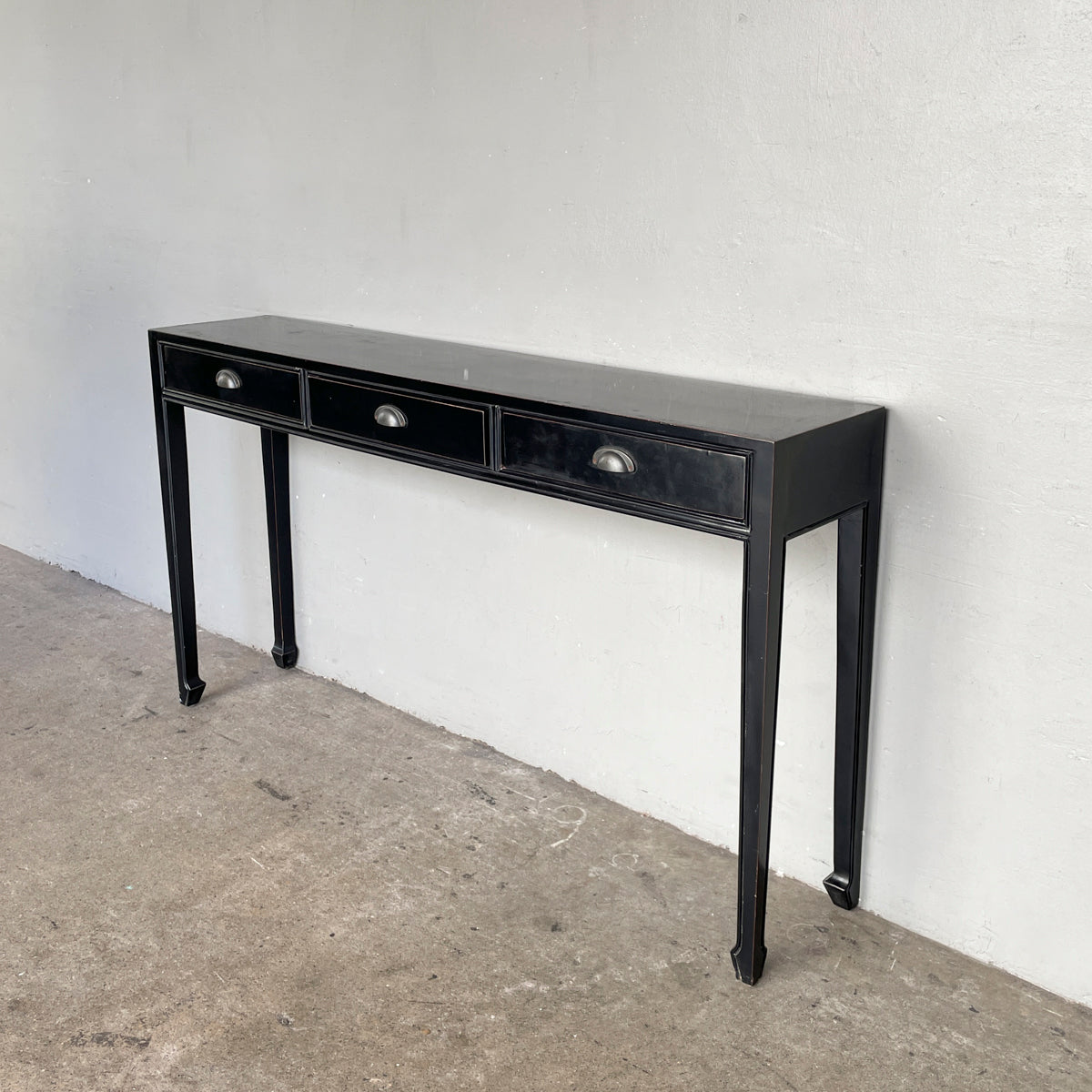 Slim Black Elm Console Table (3 Drawers)