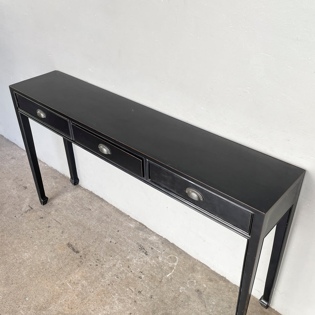 Slim Black Elm Console Table (3 Drawers)