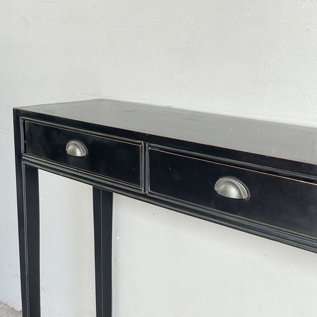 Slim Black Elm Console Table (3 Drawers)