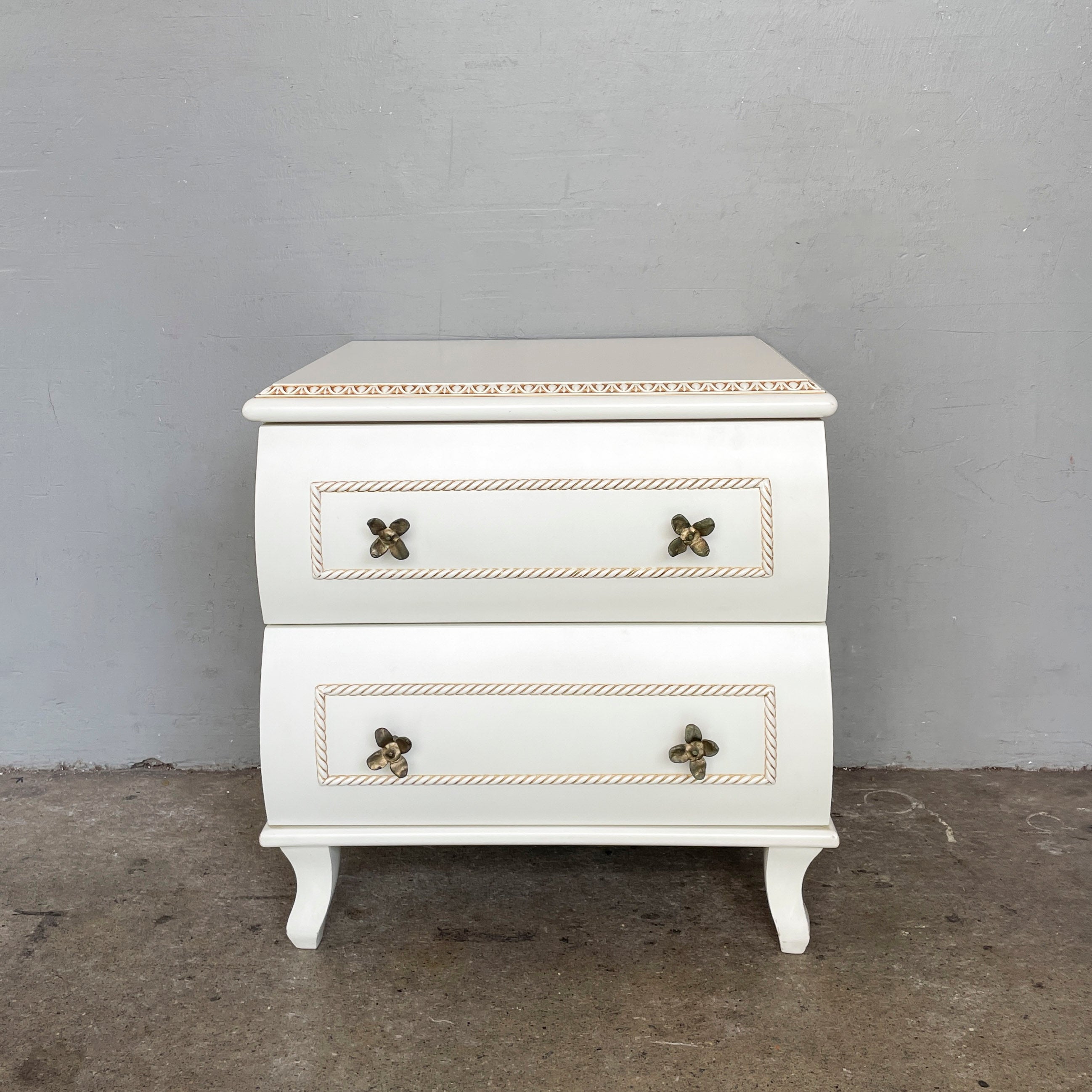 Vintage Ivory Side Table with Floral Knobs