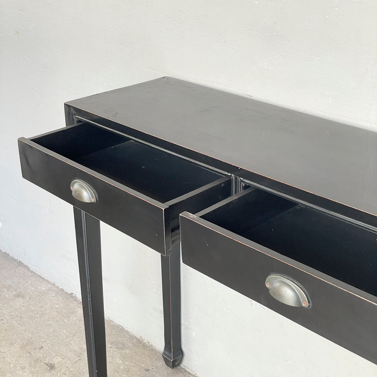 Slim Black Elm Console Table (3 Drawers)