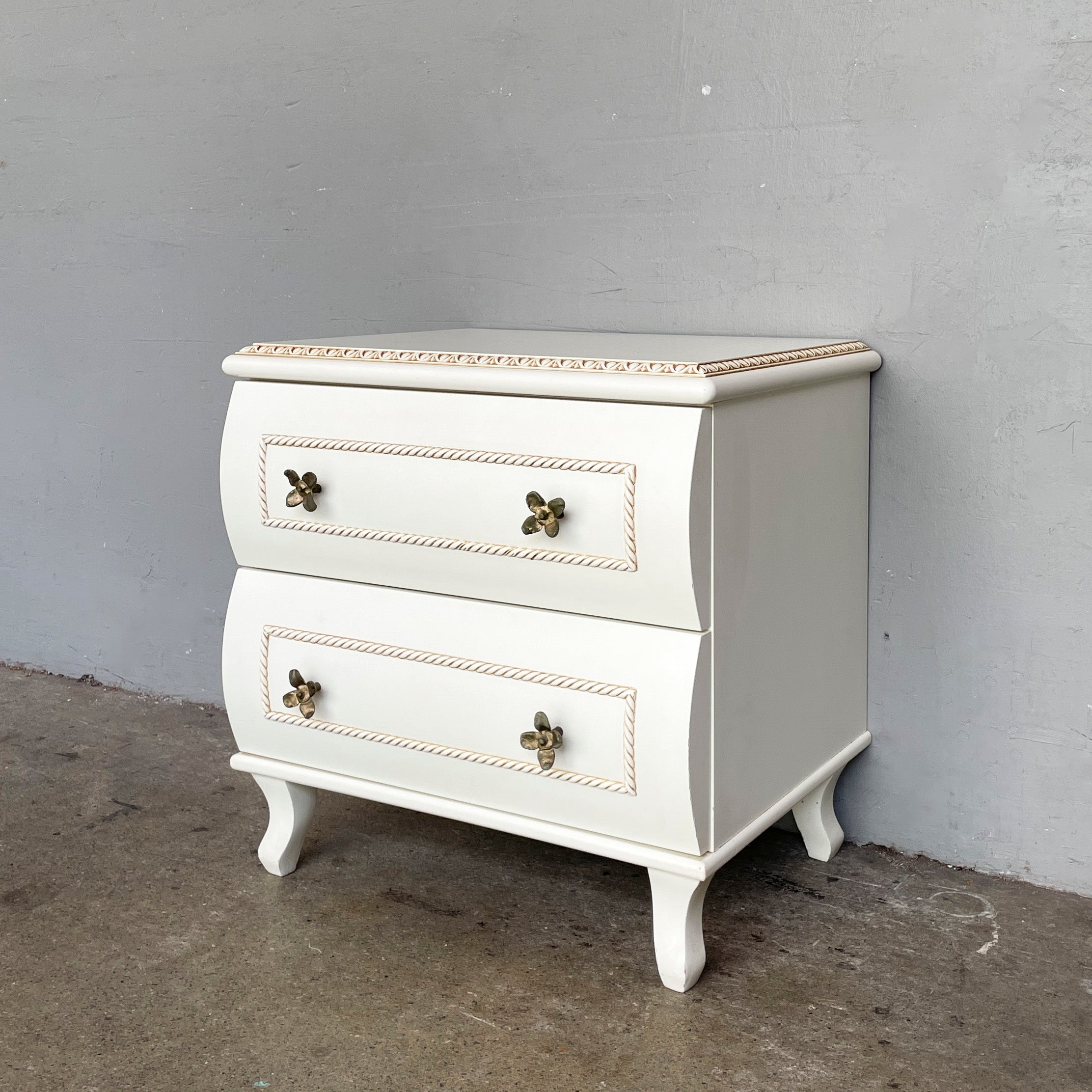 Vintage Ivory Side Table with Floral Knobs