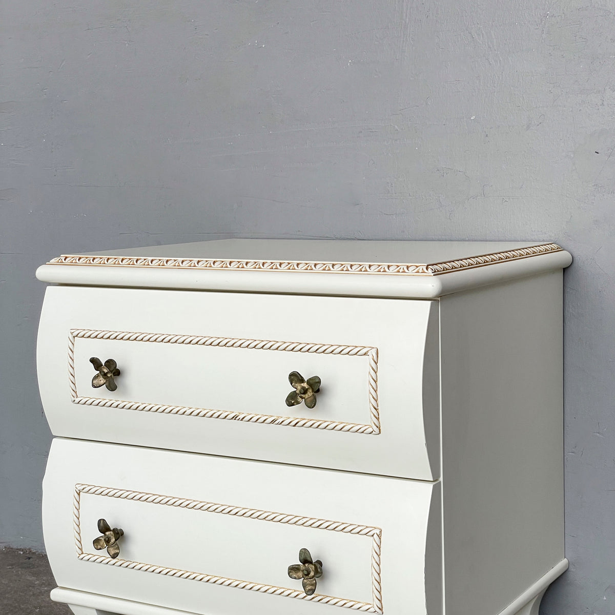 Vintage Ivory Side Table with Floral Knobs