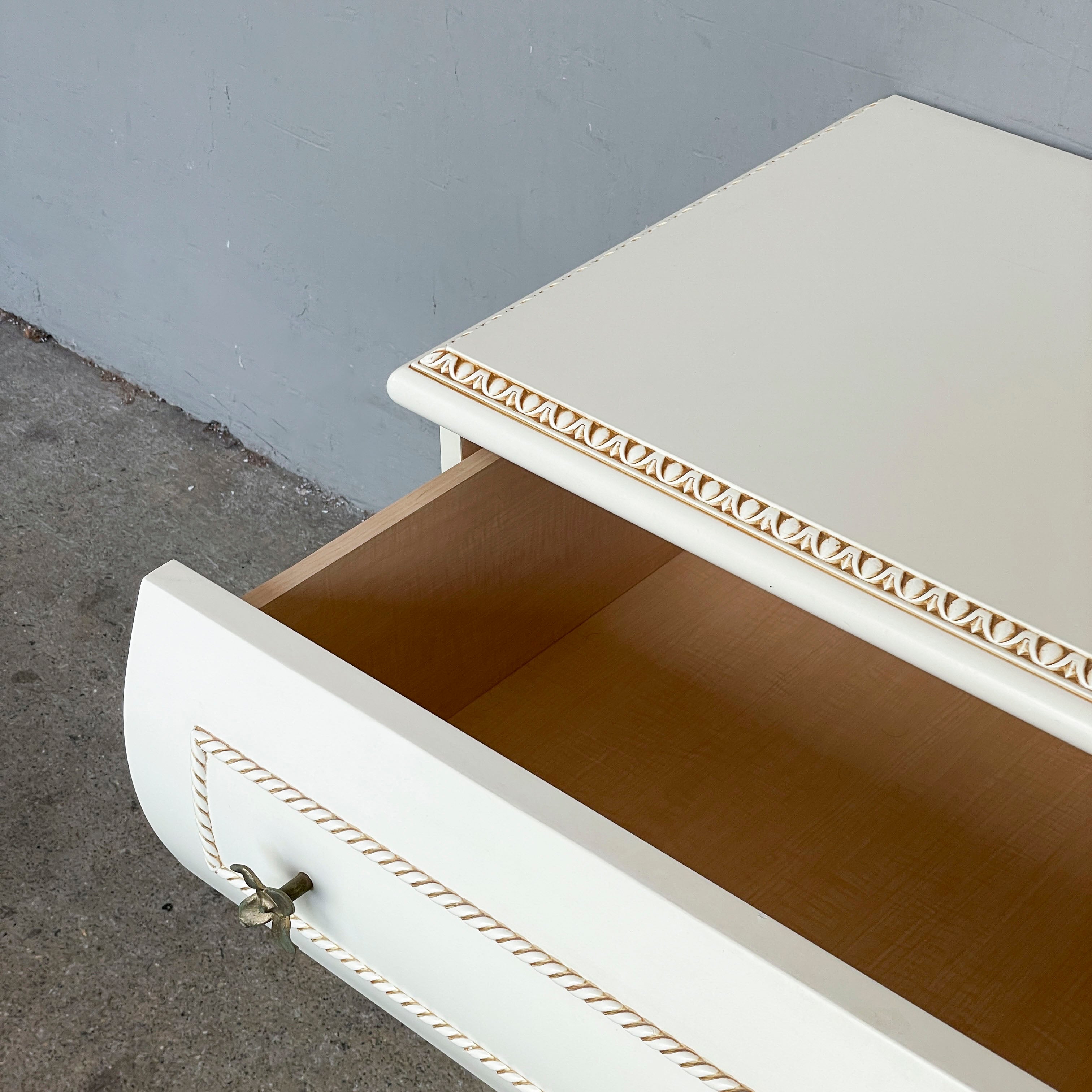 Vintage Ivory Side Table with Floral Knobs