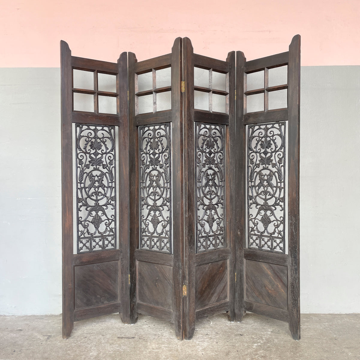 Wooden Room Partition with Cast Iron Inserts